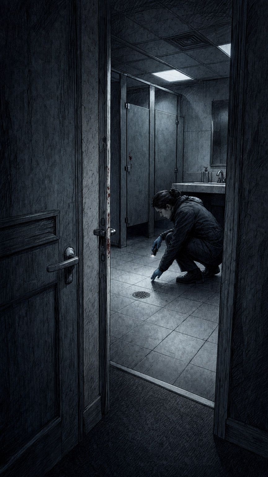 Illustration from the episode: restroom evidence, Steven Cozzi: He Joined the Hearing